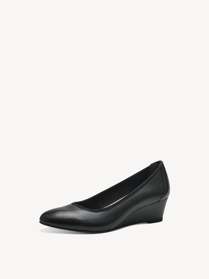 Leather Wedge pumps - black, BLACK LEATHER, hi-res