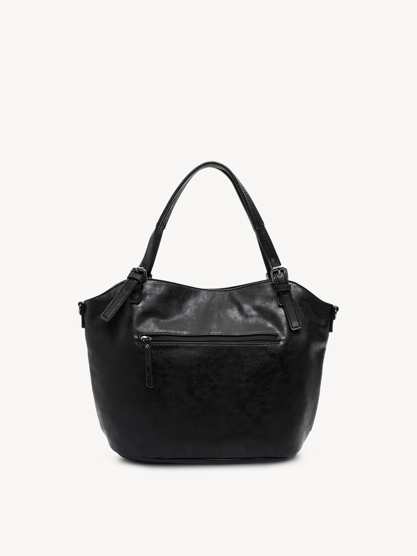 Zwarte tas van glad synthetisch leer met ritsvak aan de voorkant