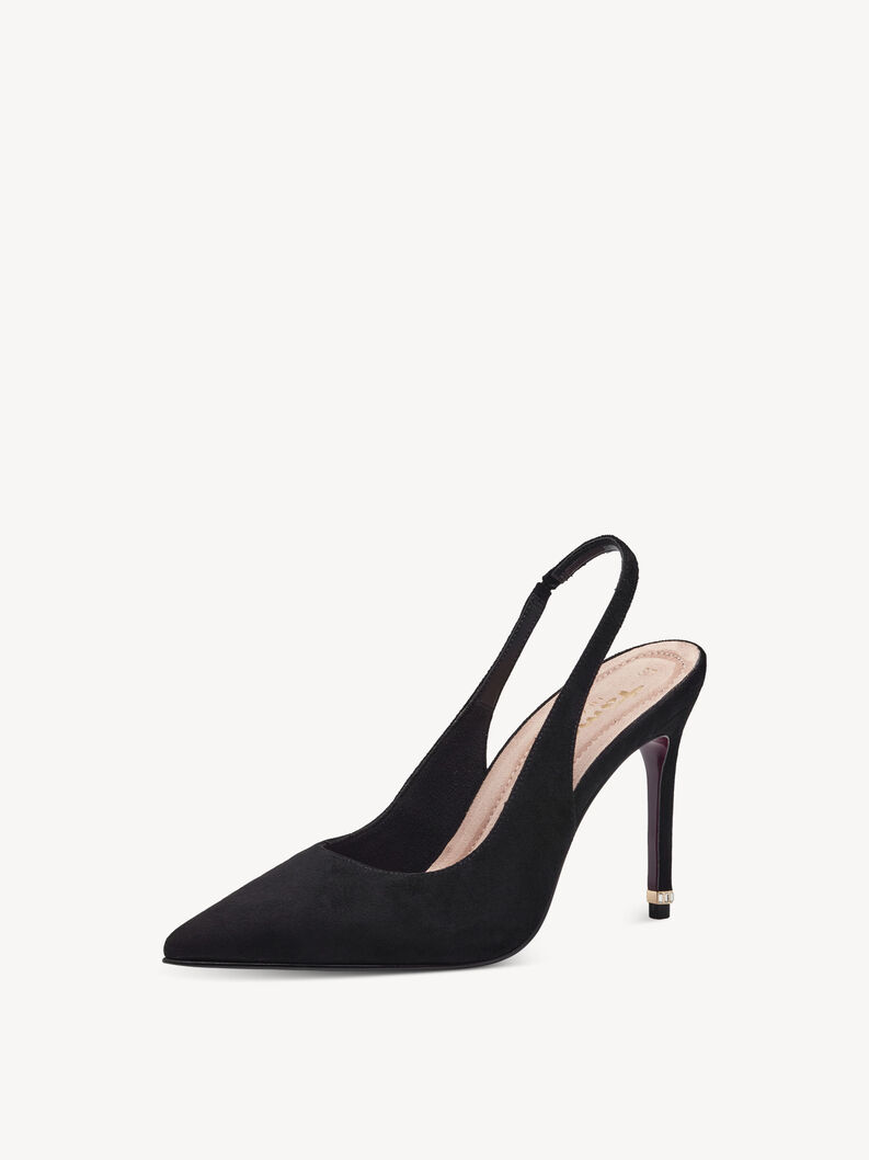 Leather sling pumps - black, BLACK SUEDE, hi-res