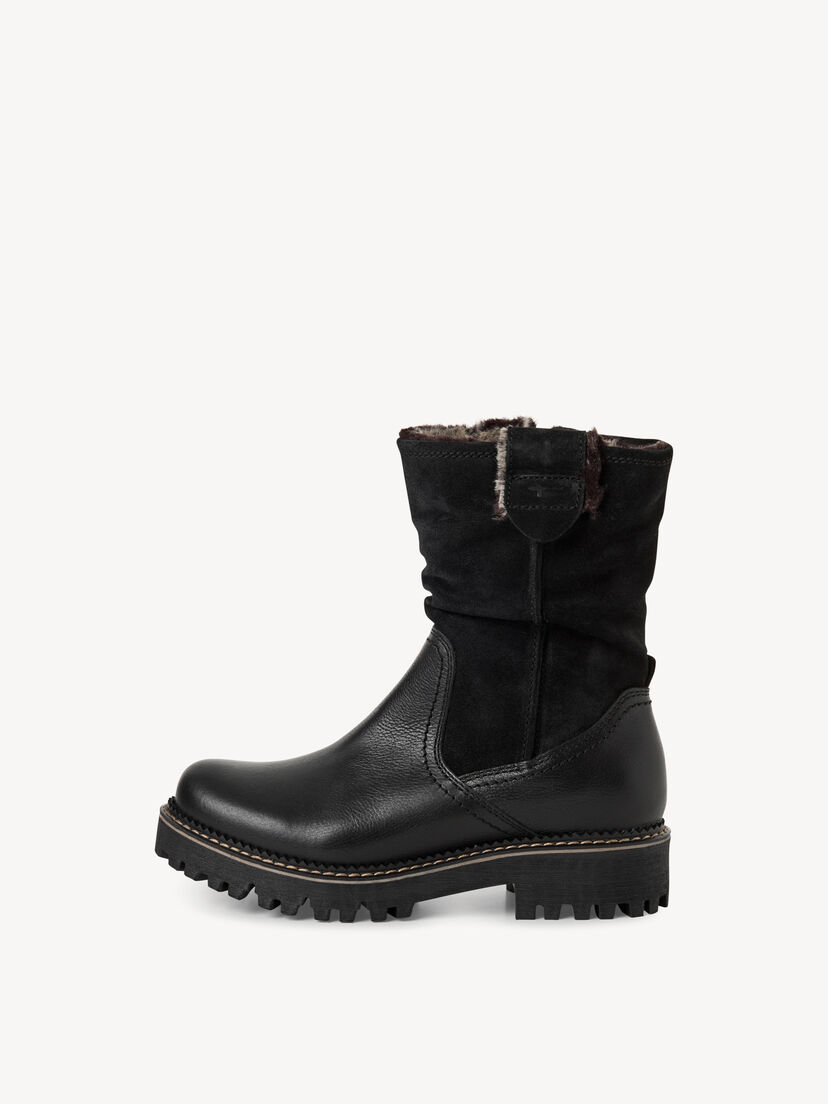Leren Enkellaarsje - zwart warme voering, BLACK, hi-res