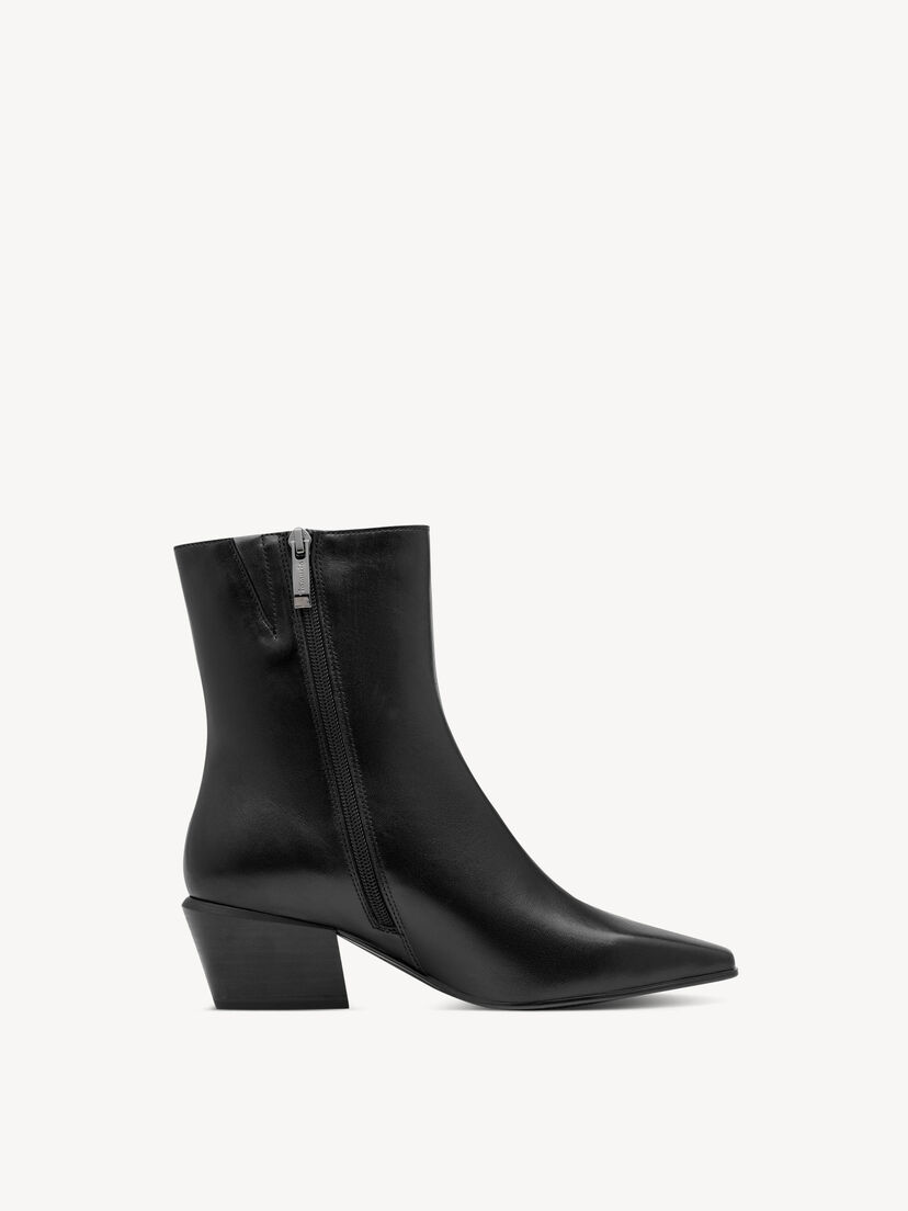 Leren Enkellaarsje - zwart, BLACK LEATHER, hi-res