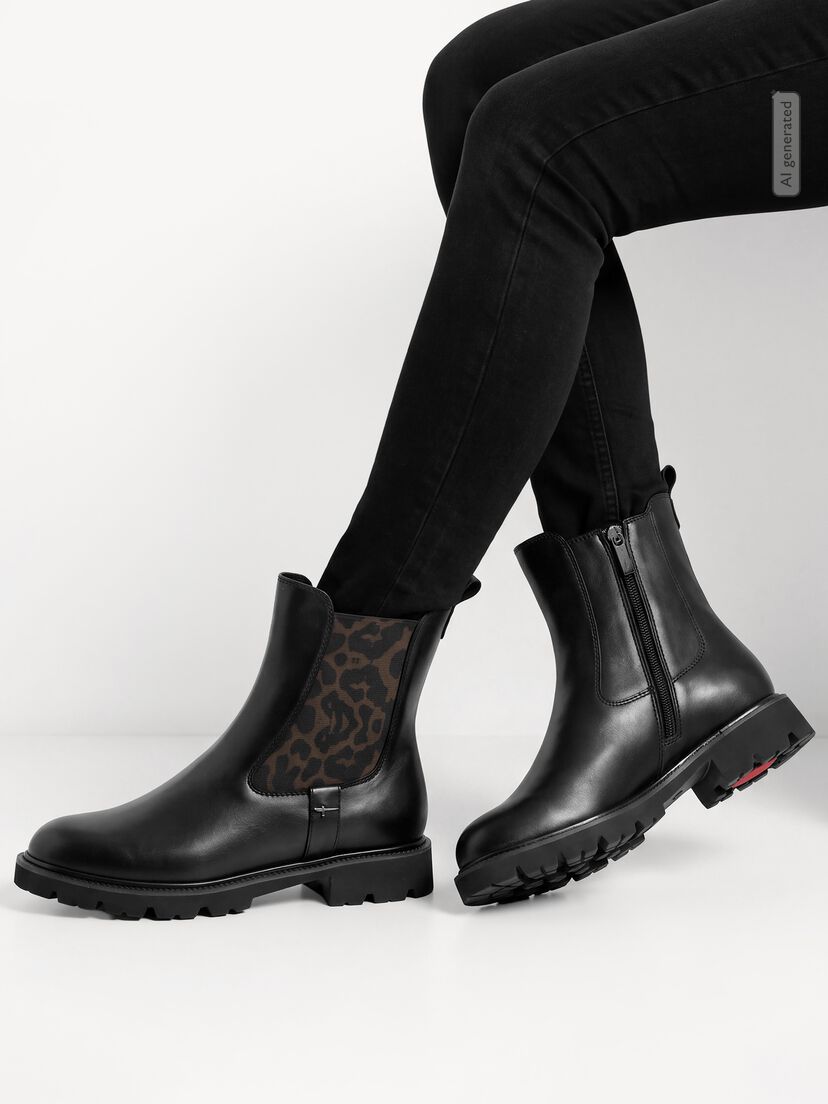 Leren Chelseaboot - zwart, BLACK/LEO, hi-res
