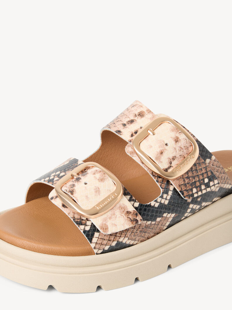 Lederpantolette - beige, BEIGE SNAKE, hi-res