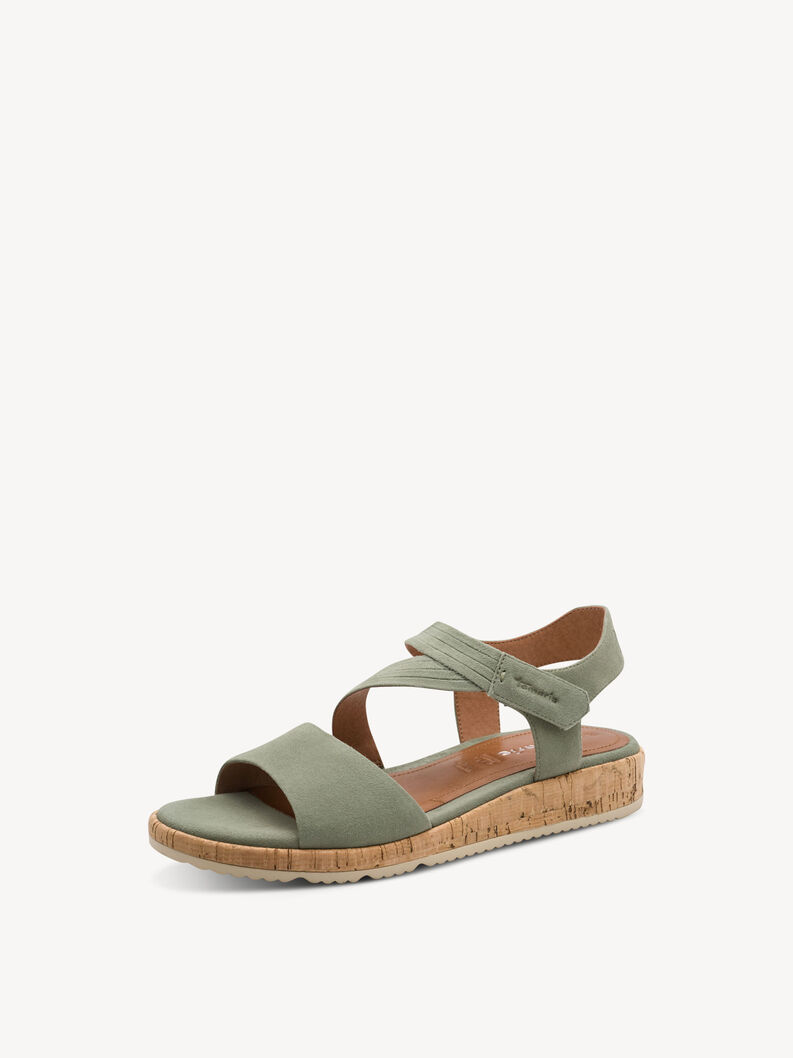 Sandale &agrave; talon en cuir - vert, SAGE, hi-res