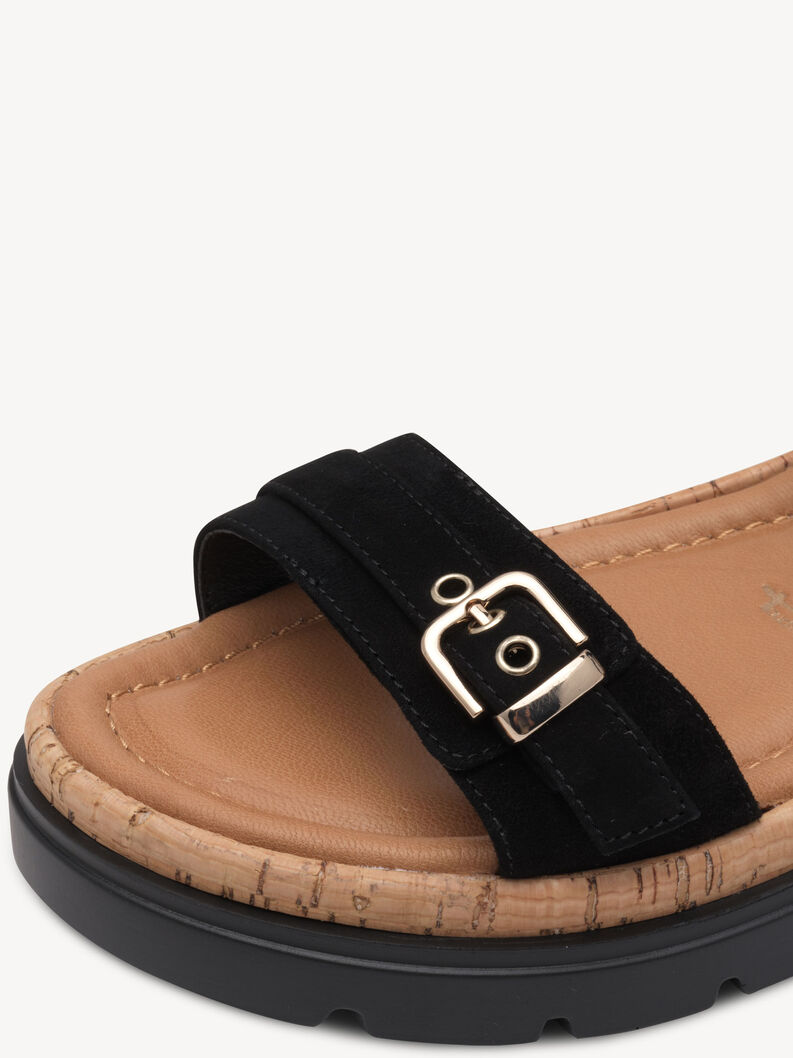 Sandale à talon en cuir - noir, BLACK, hi-res