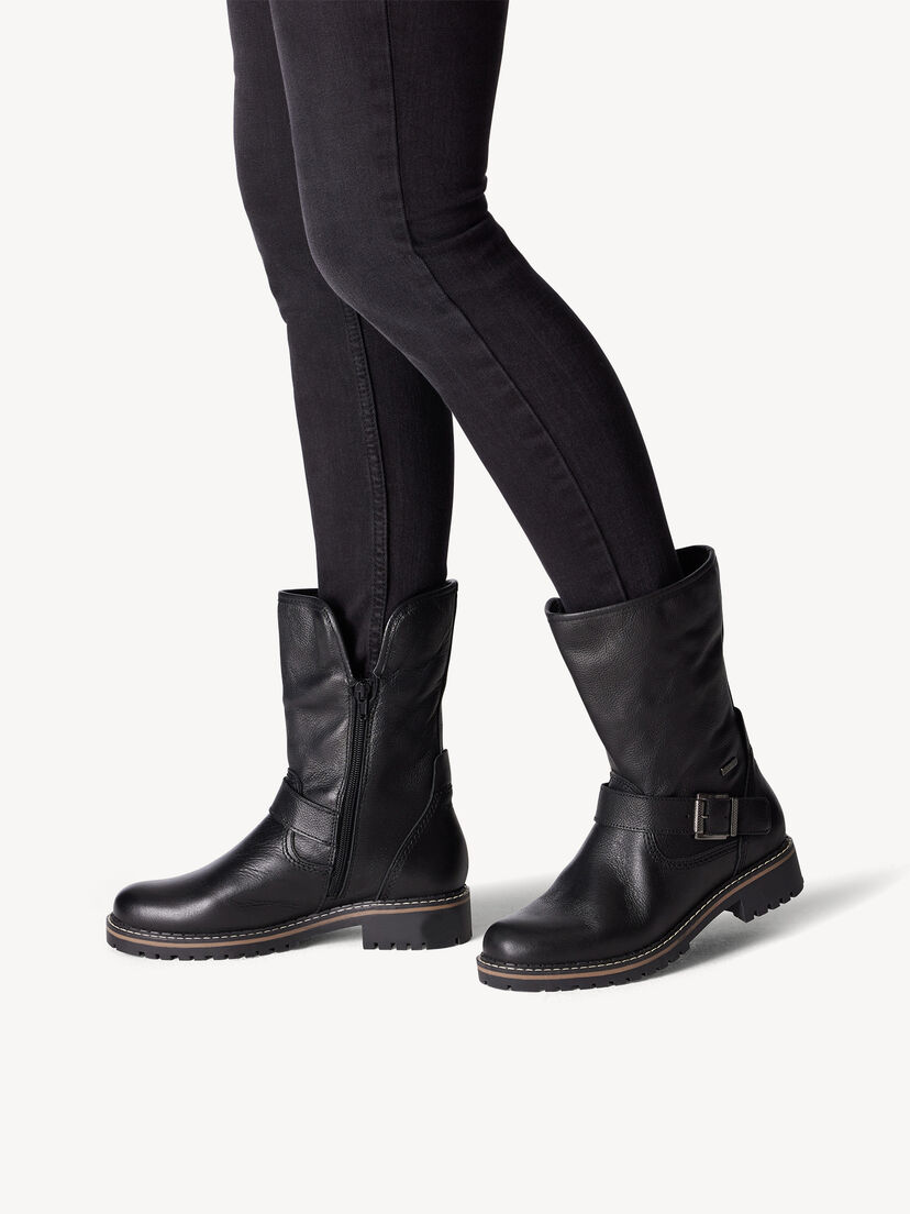 Leren Enkellaarsje - zwart warme voering, BLACK, hi-res