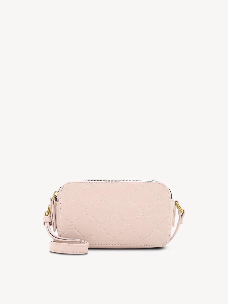 Rosa Crossbody-Tasche aus glattem Leder mit goldfarbenen Akzenten