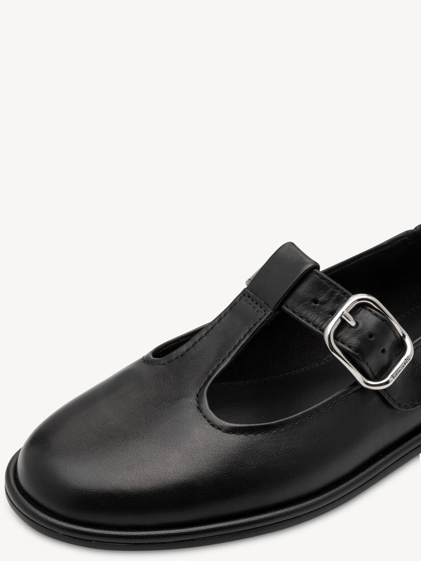 Leren Ballerina - zwart, BLACK LEATHER, hi-res