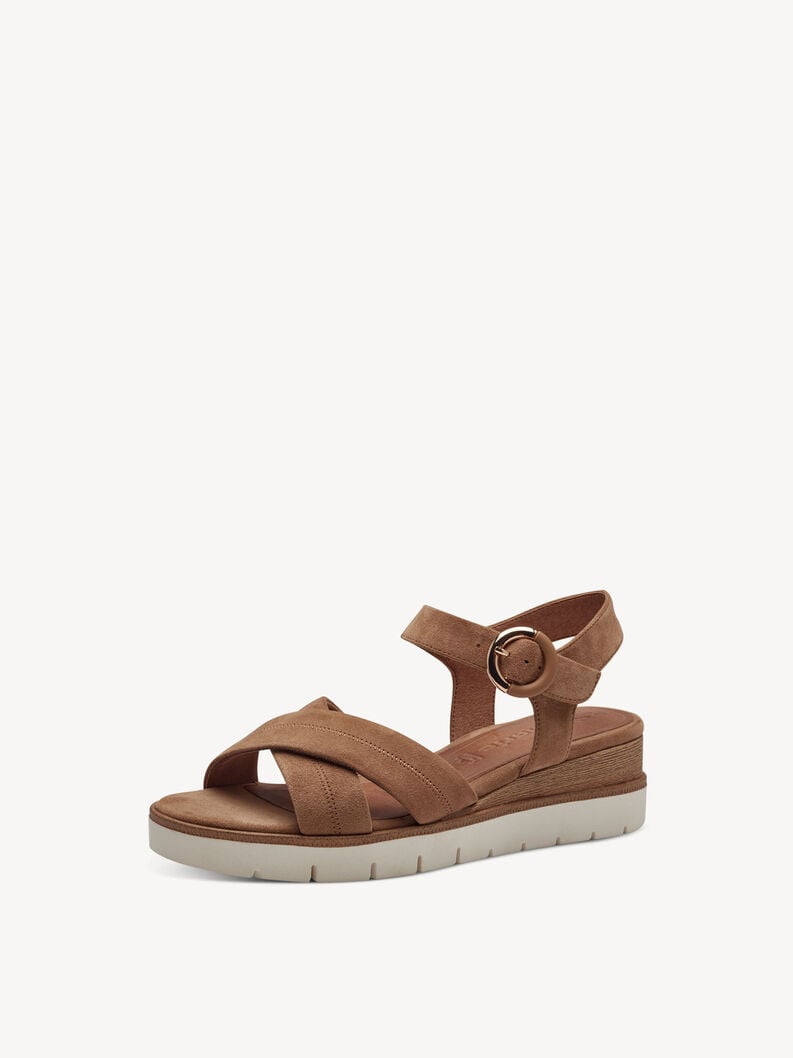 Kožené sandálky - hnědá , CAMEL, hi-res