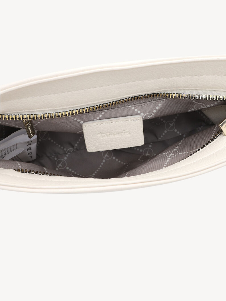 Dettaglio interno della borsa bianca in ecopelle con tasca con zip