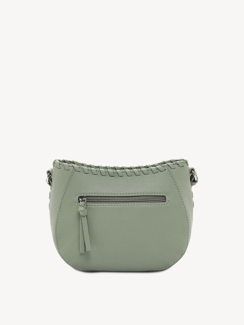 Borsa in pelle verde con tasca esterna con zip e dettaglio intrecciato