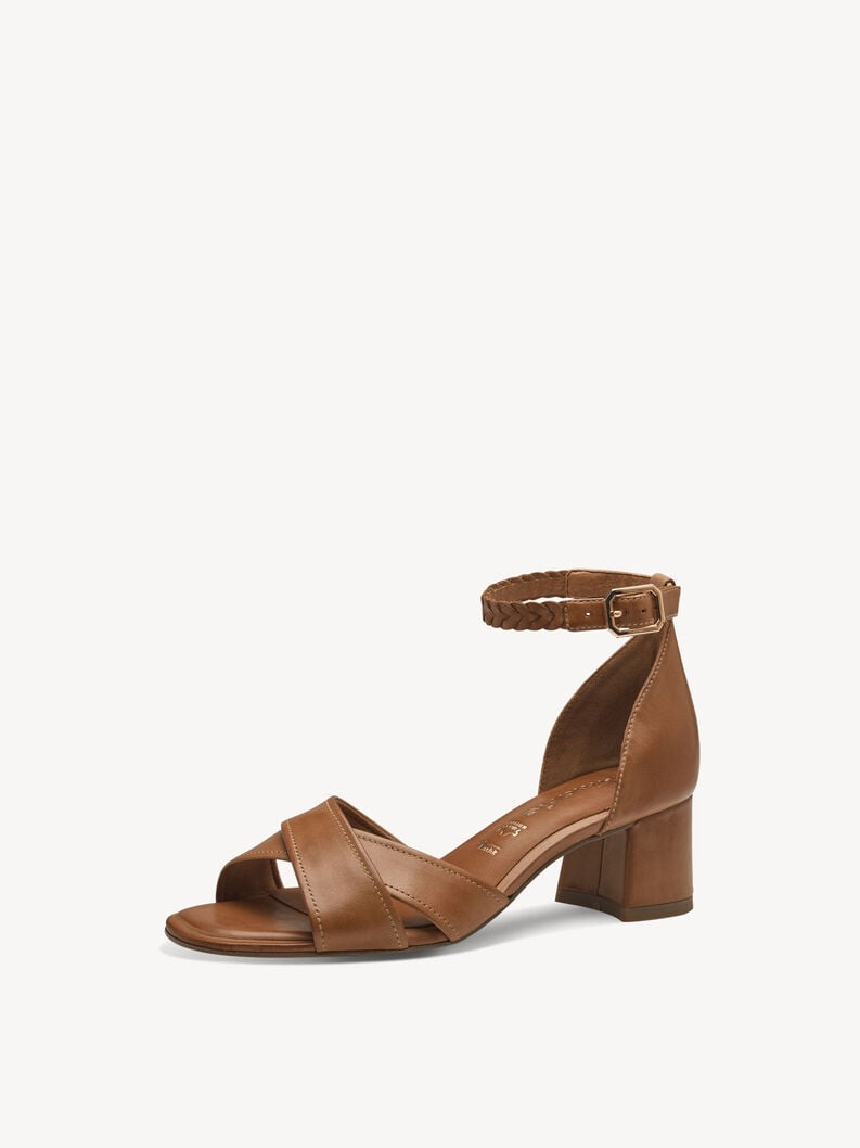 Leather Heeled sandal - brown, COGNAC, hi-res