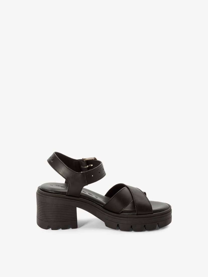 Leren Sandaaltje - zwart, BLACK LEATHER, hi-res