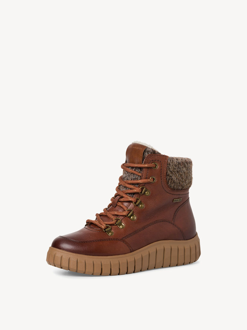 Bottes en cuir marron &agrave; lacets et double col en tricot chaud