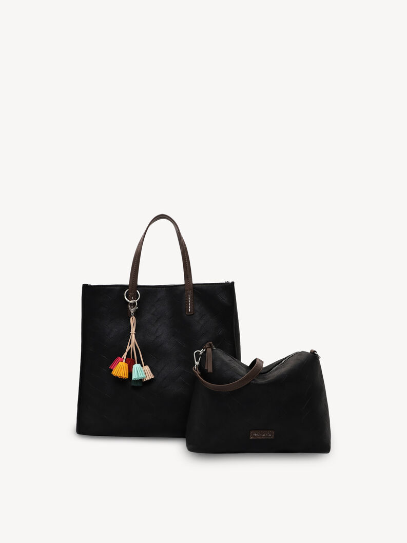 Schwarzes 2er-Set Taschen mit Quasten und braunen Details