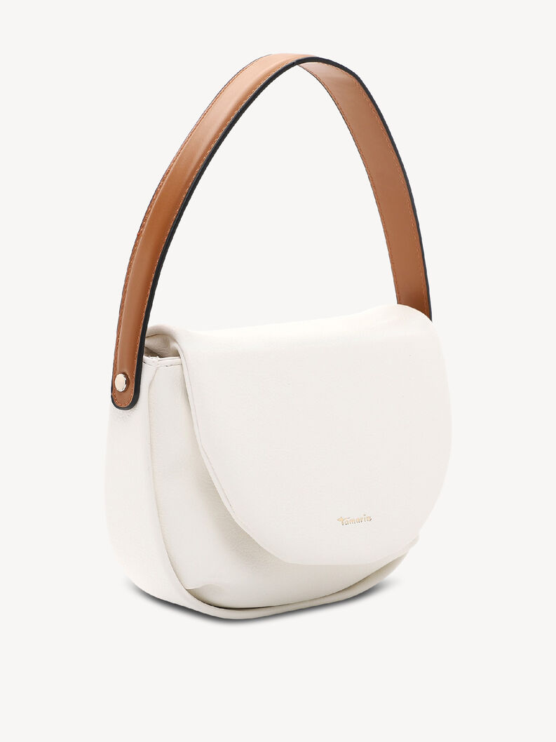 Borsa bianca in ecopelle con manico marrone vista laterale