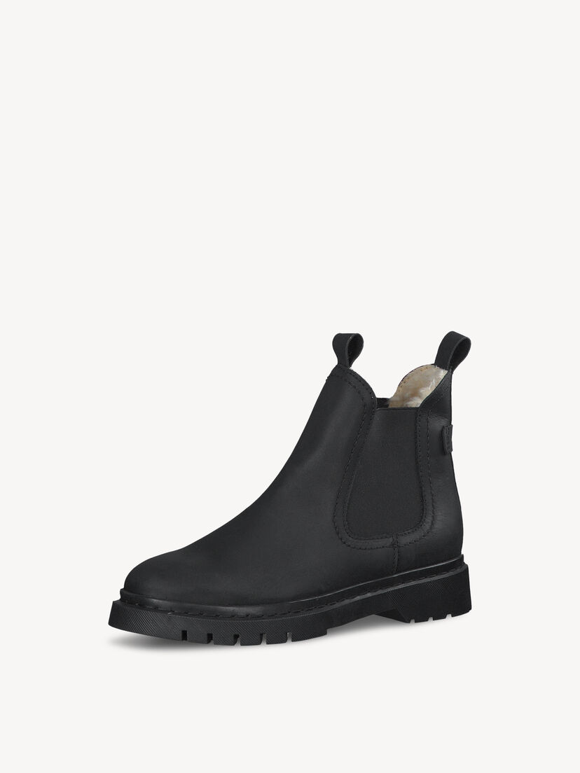 Leren Enkellaarsje - zwart warme voering, BLACK, hi-res