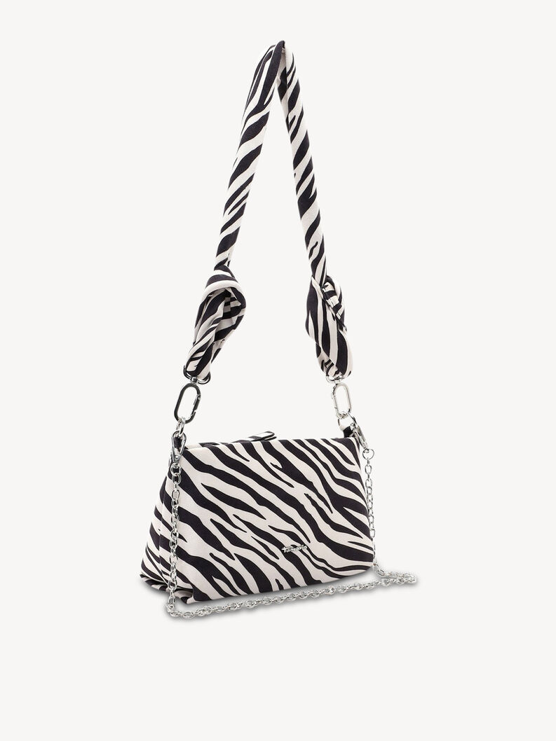 Sac &eacute;paule imprim&eacute; z&egrave;bre en angle avec bandouli&egrave;re cha&icirc;ne