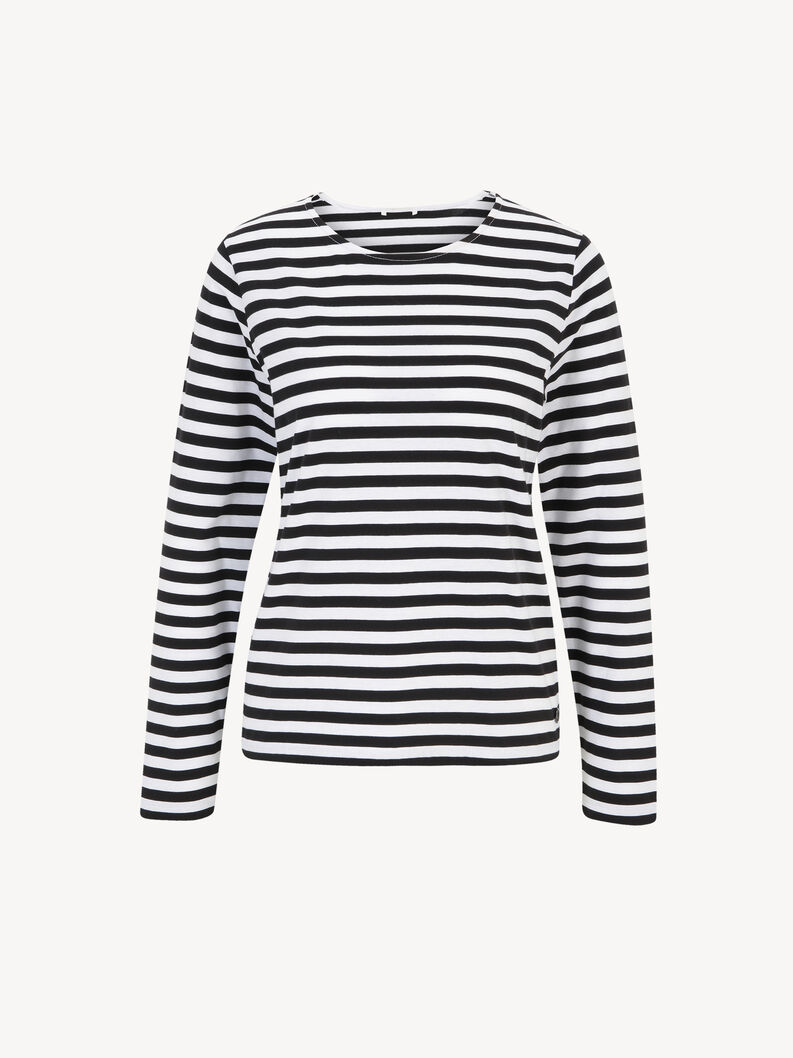 Langærmede shirt - sort, Bright White/Black Beauty Striped, hi-res