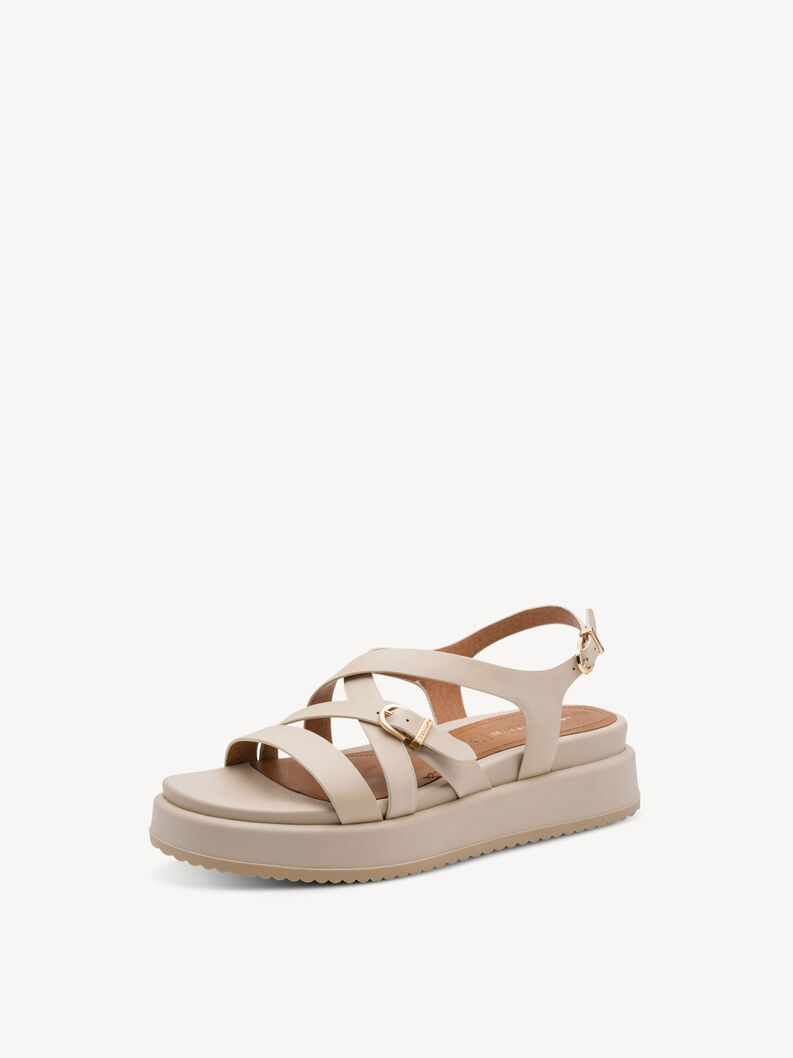 Sandale &agrave; talon en cuir - beige, 418, hi-res