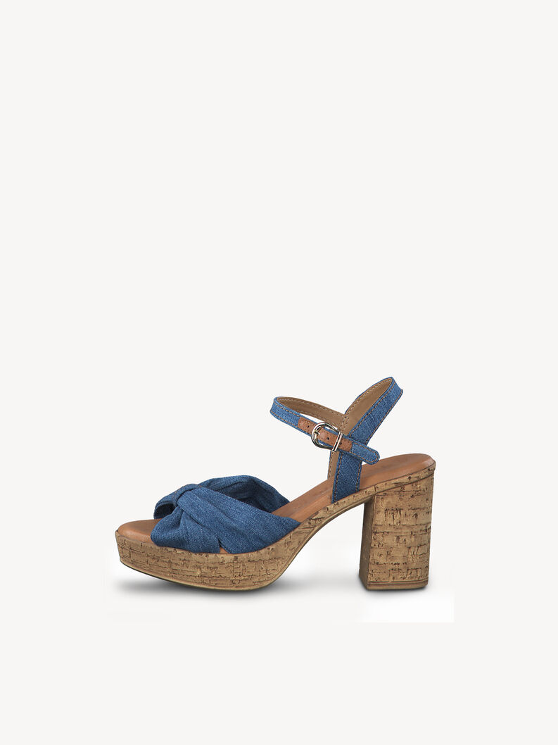 Leather Heeled sandal - blue, DENIM JEANS, hi-res