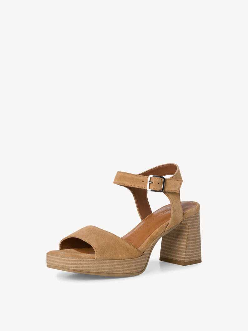 Leather Heeled sandal - brown, TAN SUEDE, hi-res