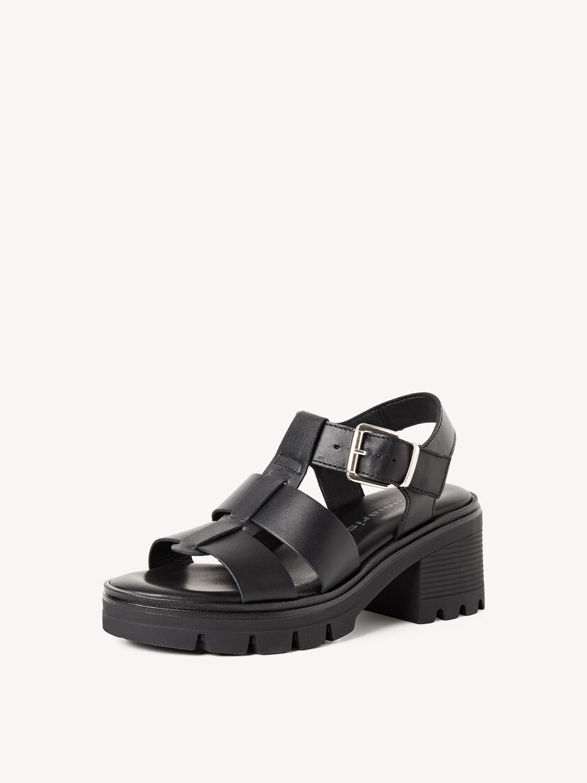 Leren Sandaaltje - zwart, BLACK LEATHER, hi-res