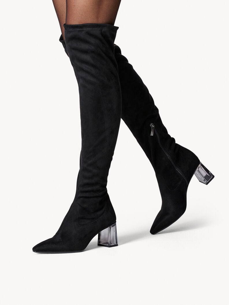 Μπότες πάνω από το γόνατο - μαύρο, BLACK, hi-res