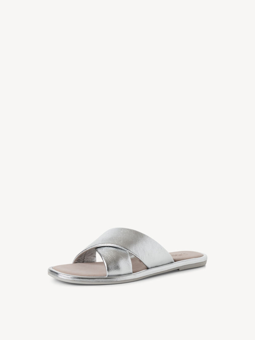 Leren Slipper - metallic, SILVER, hi-res