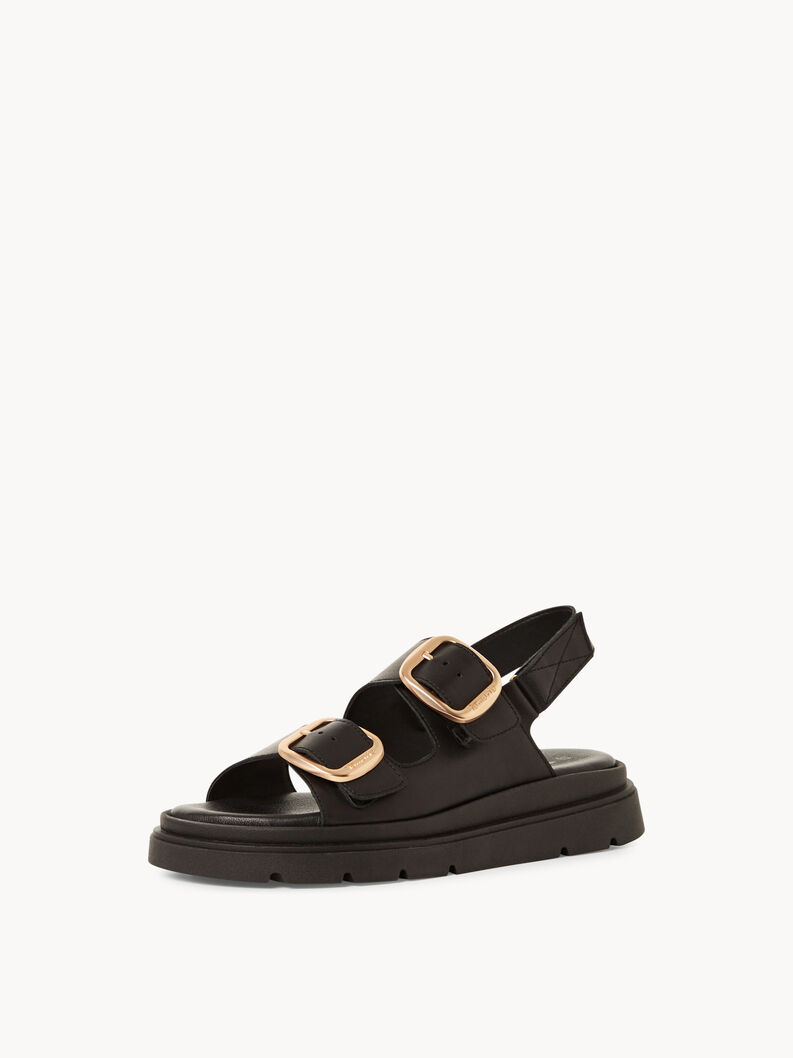 Leather Heeled sandal - black, BLACK LEATHER, hi-res