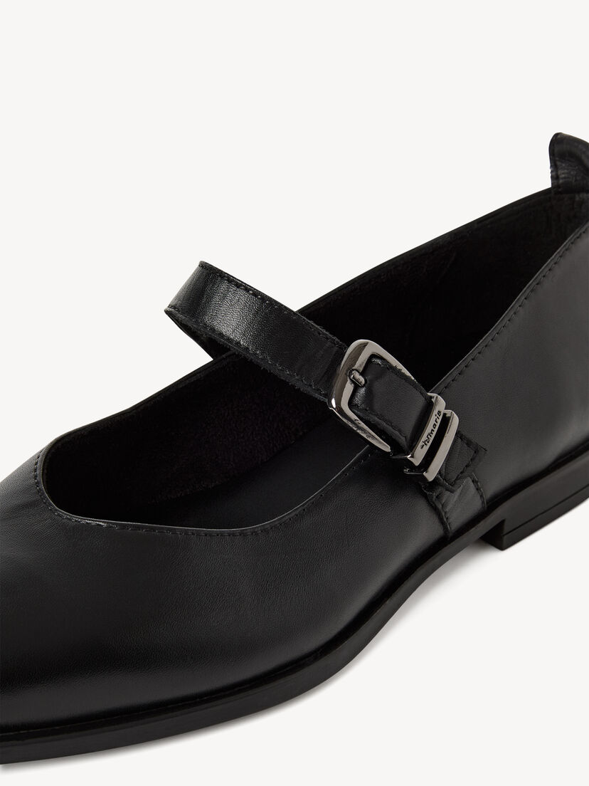 Leren Ballerina - zwart, BLACK LEATHER, hi-res