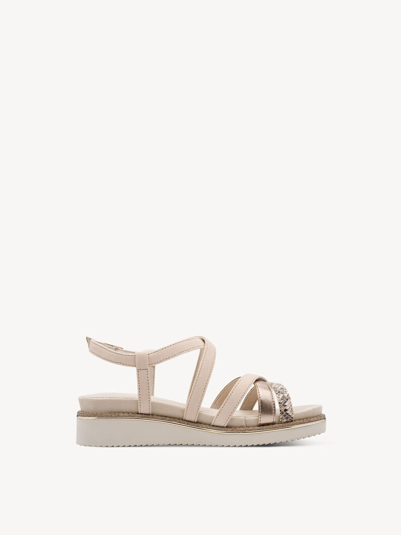 Sandale &agrave; talon en cuir - beige, NUDE COMB, hi-res