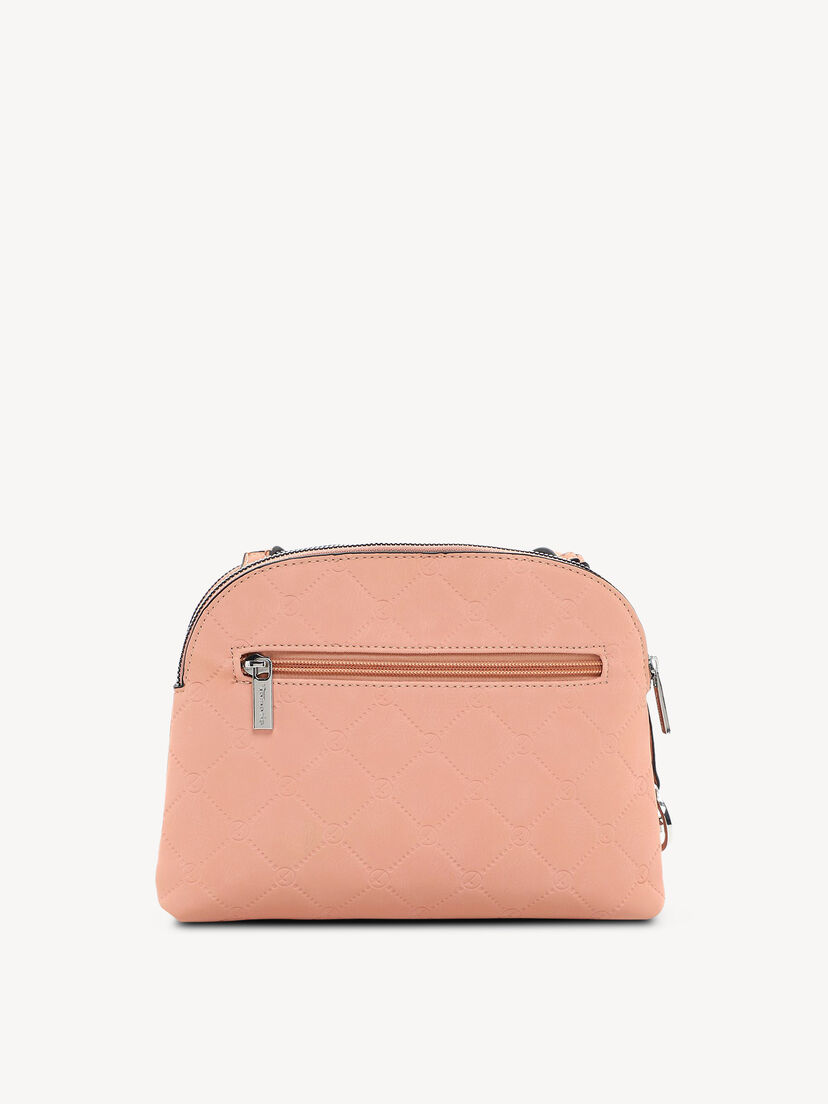 Achterkant roze crossbody tas met praktische ritszak