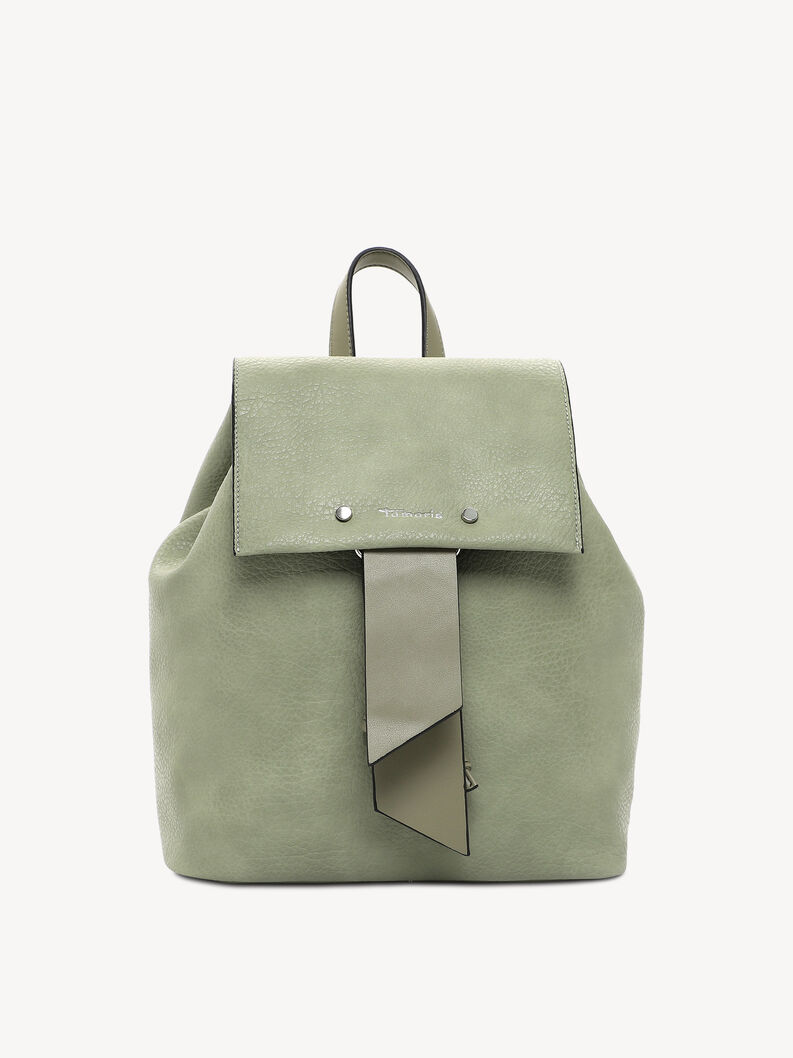 Zielony plecak ze sk&oacute;ry ekologicznej z klapką i modnym paskiem