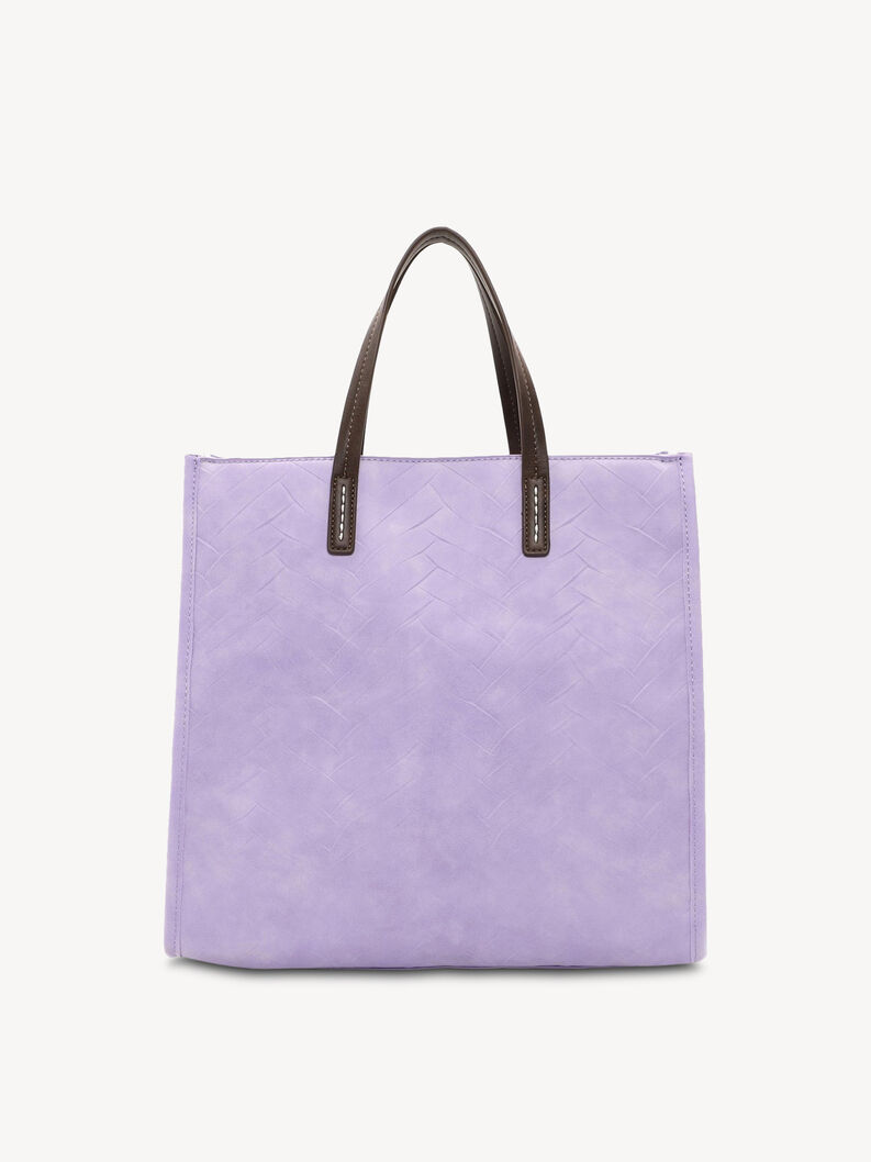 Fliederfarbene Tasche mit braunen Kunstledergriffen ohne Quastenanh&auml;nger