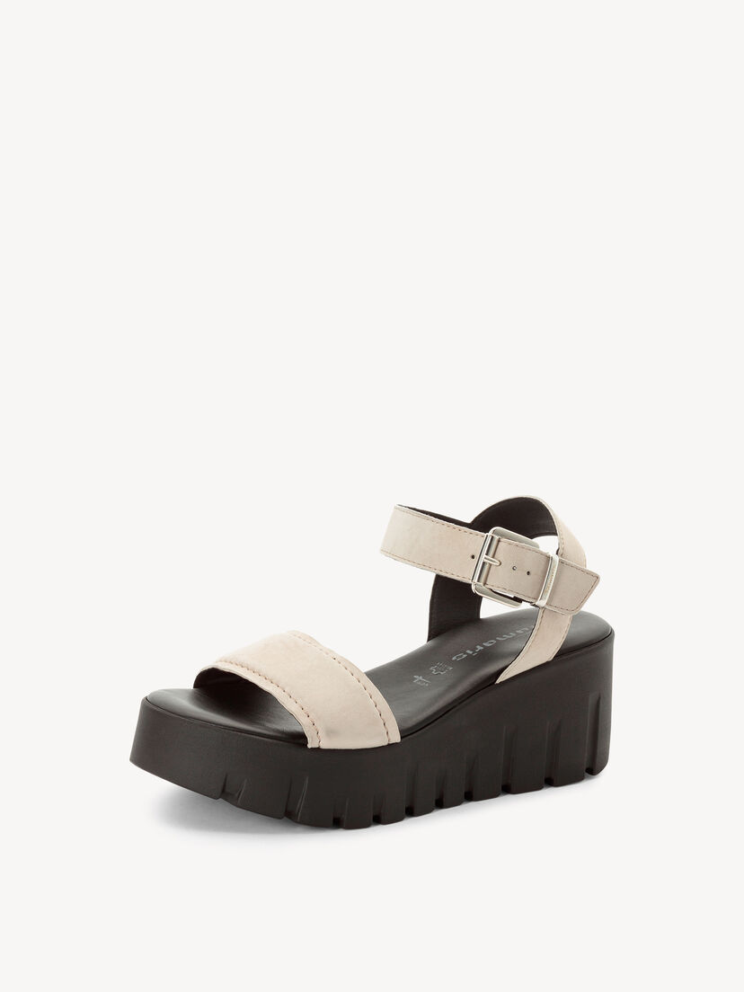 Leren Sandaaltje - beige, TAUPE SUE./BLK, hi-res