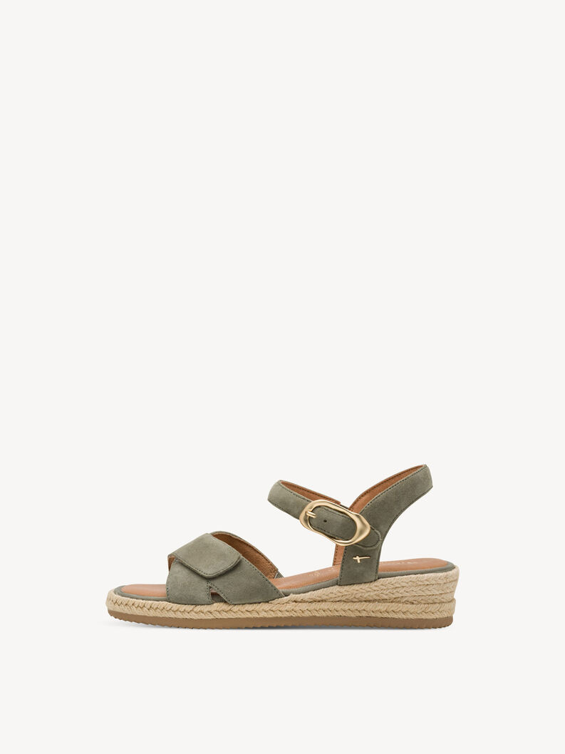 Leather Heeled sandal - khaki, SAGE SUEDE, hi-res