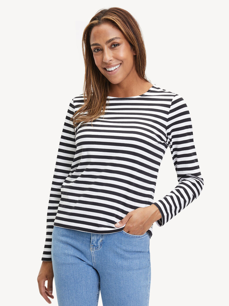 Longsleeve Shirt - sort, Bright White/Black Beauty Striped, hi-res