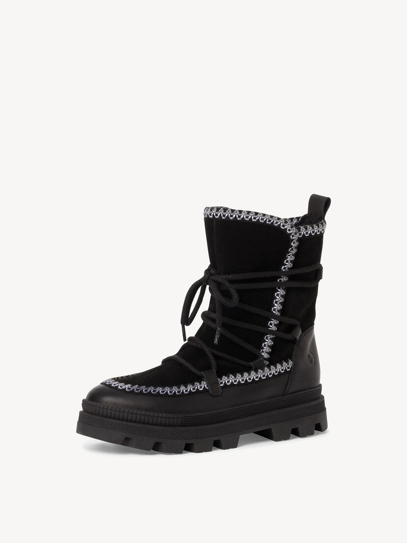 Leren Enkellaarsje - zwart warme voering, BLACK, hi-res