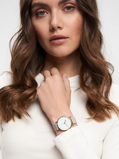 Uhr, roségold-matt silber-weiß, hi-res