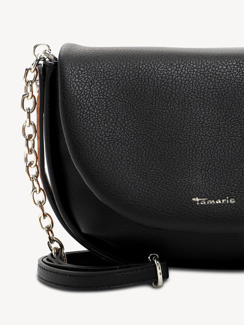 Sac &agrave; main en cuir noir avec bandouli&egrave;re cha&icirc;ne amovible et logo