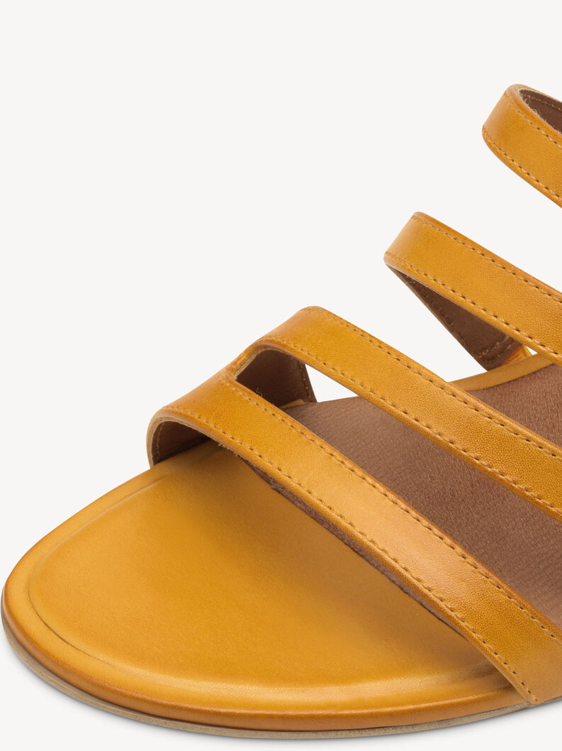 Sandale à talon en cuir - jaune, YELLOW, hi-res