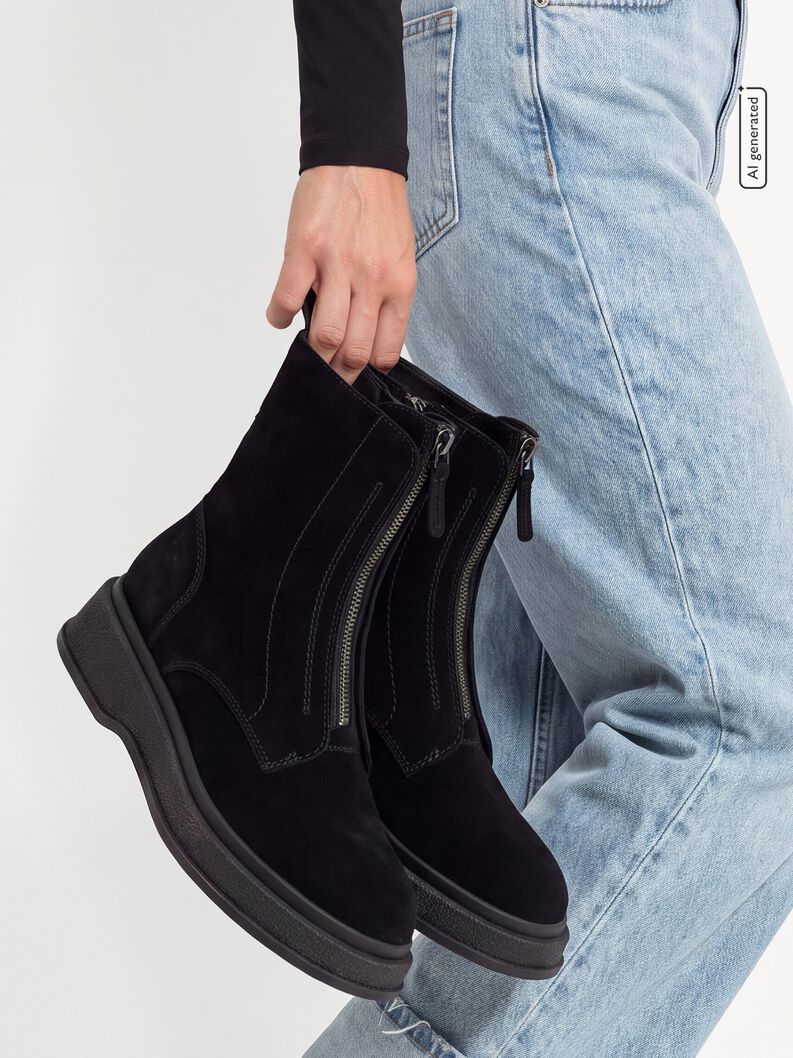 Lederstiefelette - schwarz, BLACK, hi-res