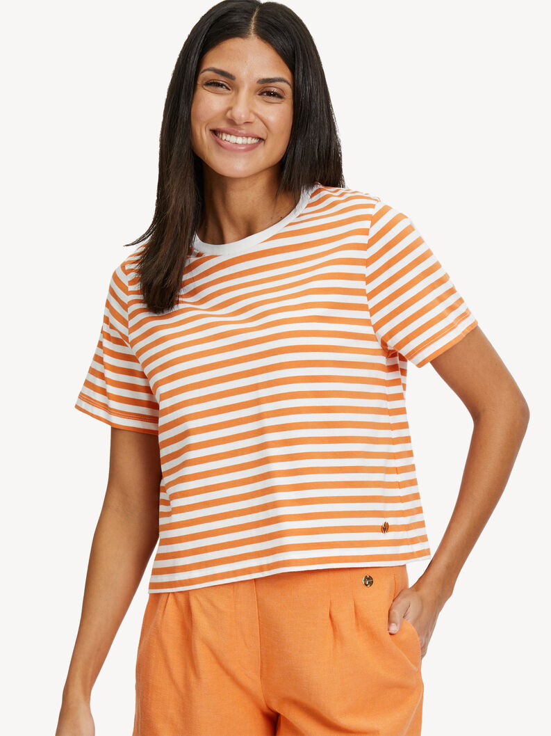 T-shirt, Dusty Orange / Bight White Striped Tee, hi-res