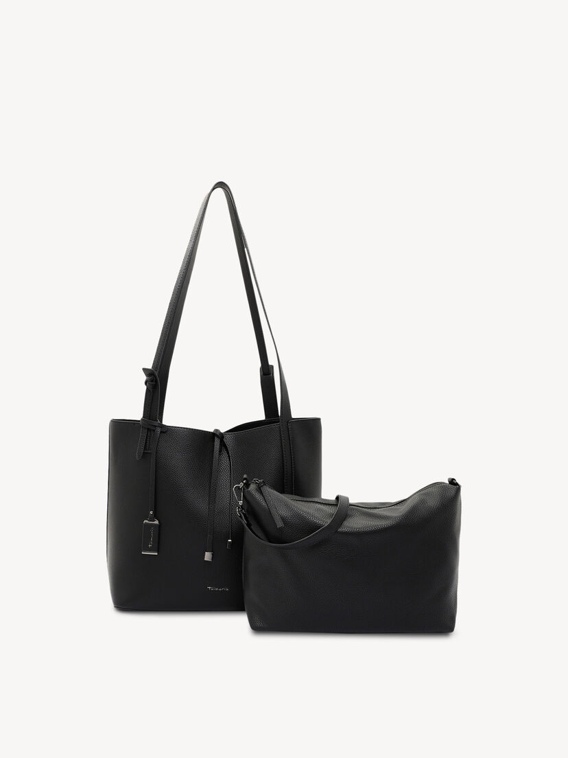 Zwarte leren shopper met extra kleine tas en lange banden