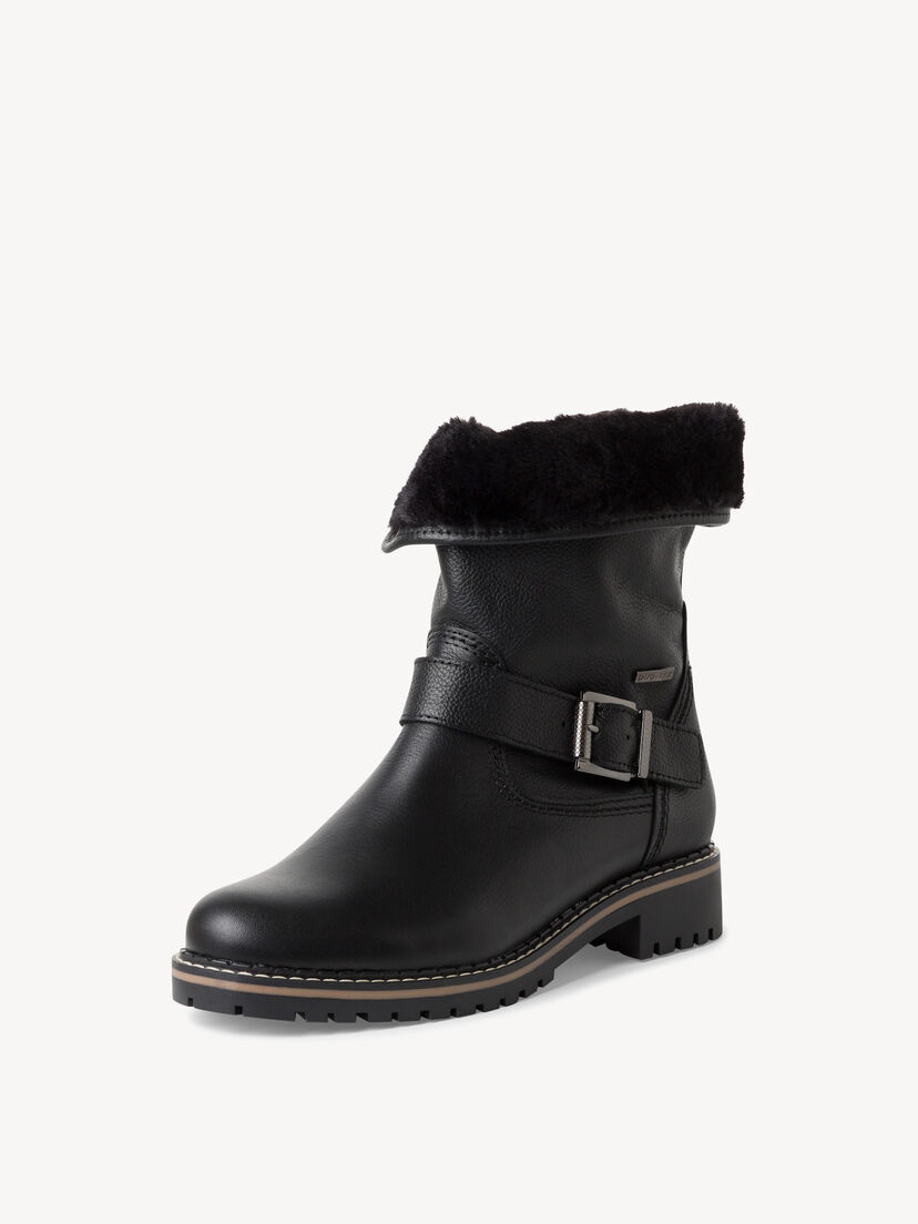 Leren Enkellaarsje - zwart warme voering, BLACK, hi-res