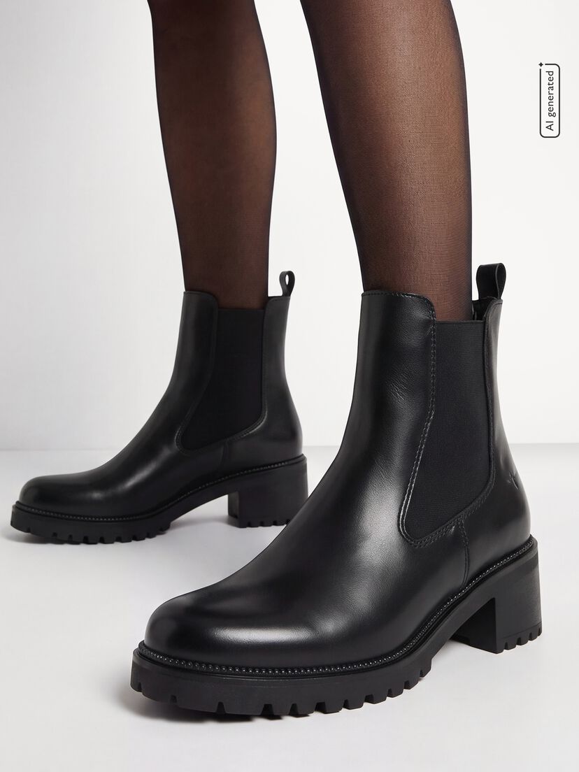 Leren Chelseaboot - zwart, BLACK LEATHER, hi-res