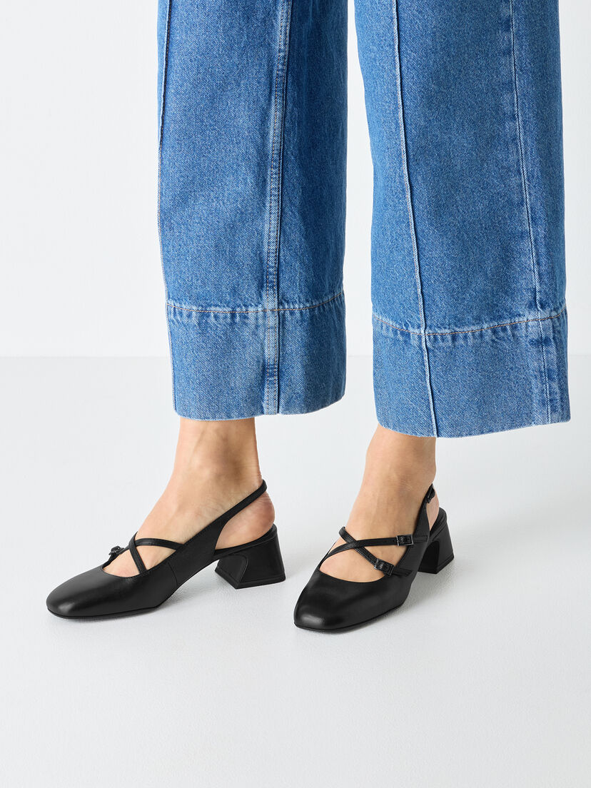 Leren Slingpumps - zwart, BLACK LEATHER, hi-res