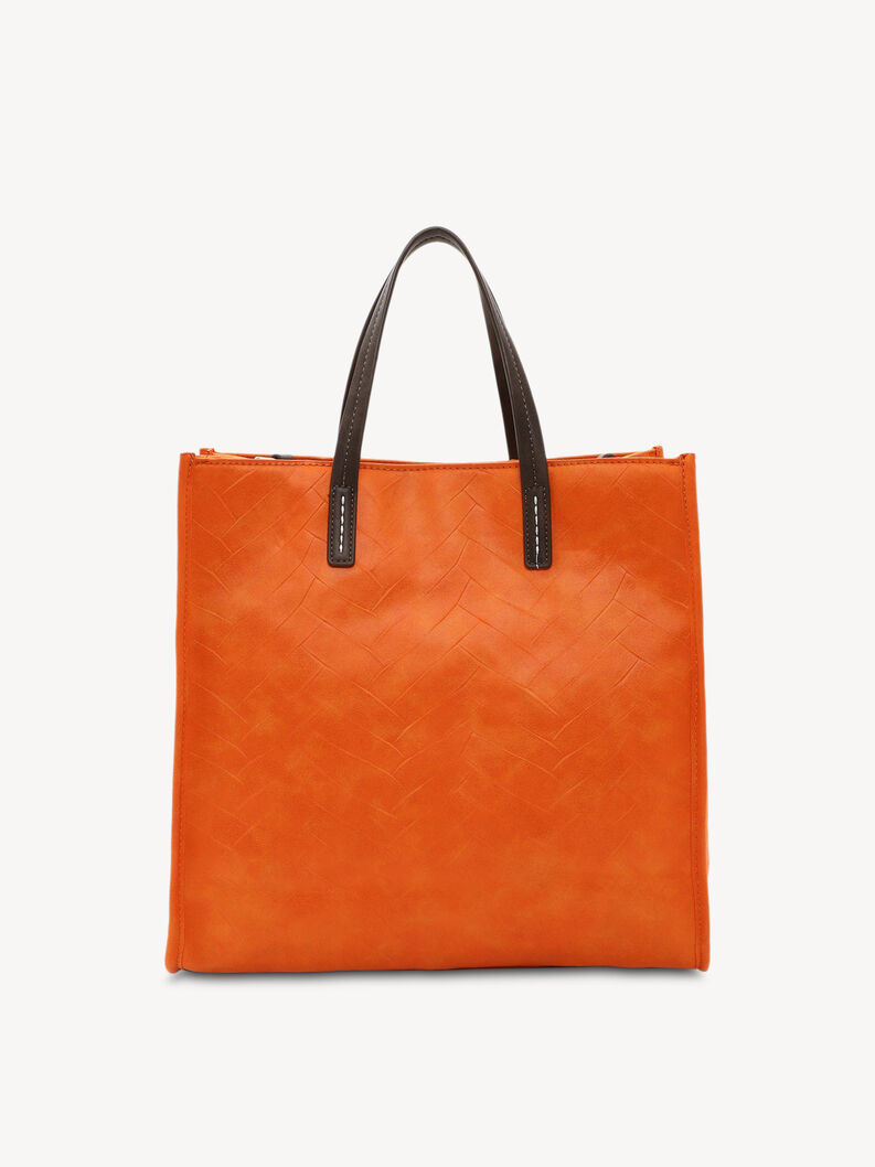 Sac &agrave; main en cuir orange avec poign&eacute;es marron sans pompons