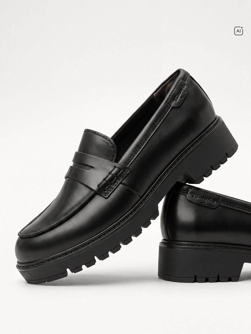 Instappers - zwart, BLACK LEATHER, hi-res